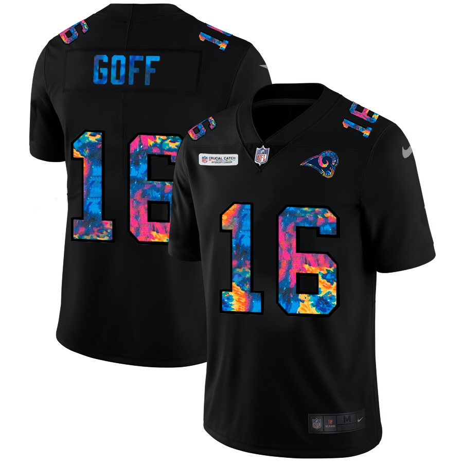 NFL Los Angeles Rams #16 Jared Goff Men Nike MultiColor Black 2020 Crucial Catch Vapor Untouchable Limited Jersey